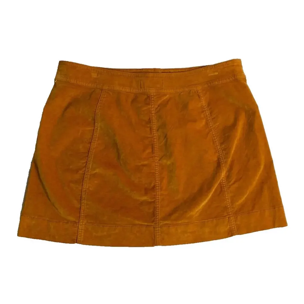 Madewell Velveteen A-Line Mini Skirt Snap Button Front Orange Rust Size 14 NWT - Picture 3 of 6